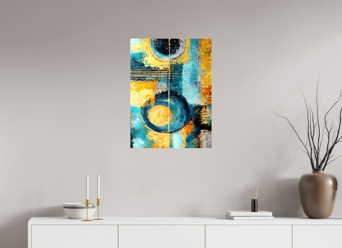 20 x 27.1″, Glossy Canvas Abstract Gold Paint