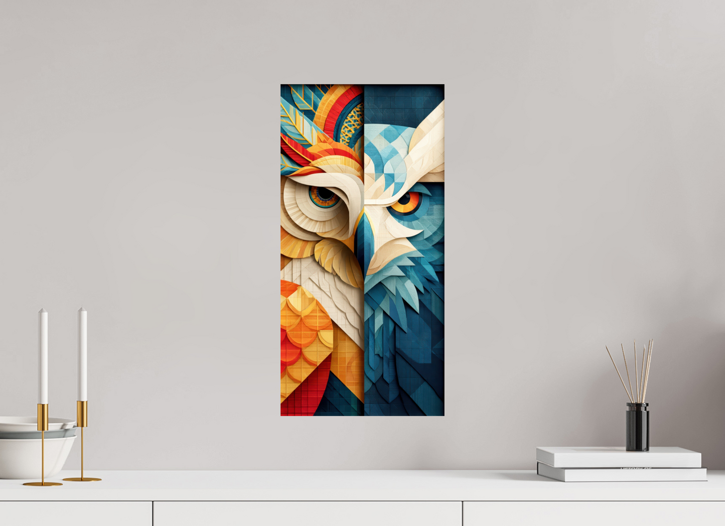 10 x 20.2″, Fine Art Print On Aluminum Dibond Abstract Warm & Cold Owl
