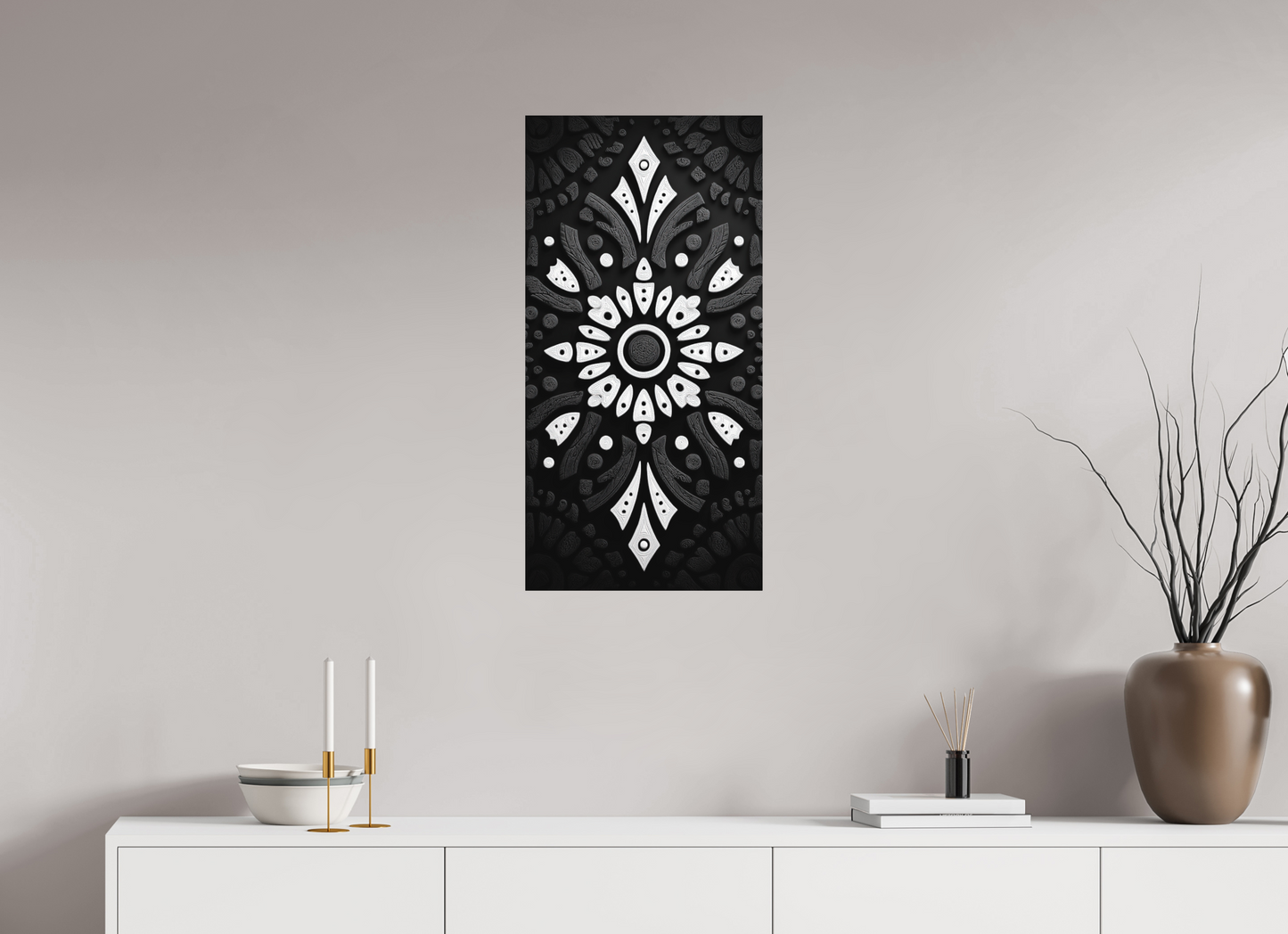 16 x 32″, Photo Print on Aluminum Backing Black & White Tribal 1