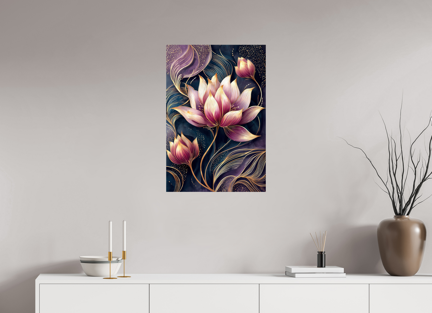 20 x 29.6″, Fine Art Print On Aluminum Dibond Art Deco Purple Lotus