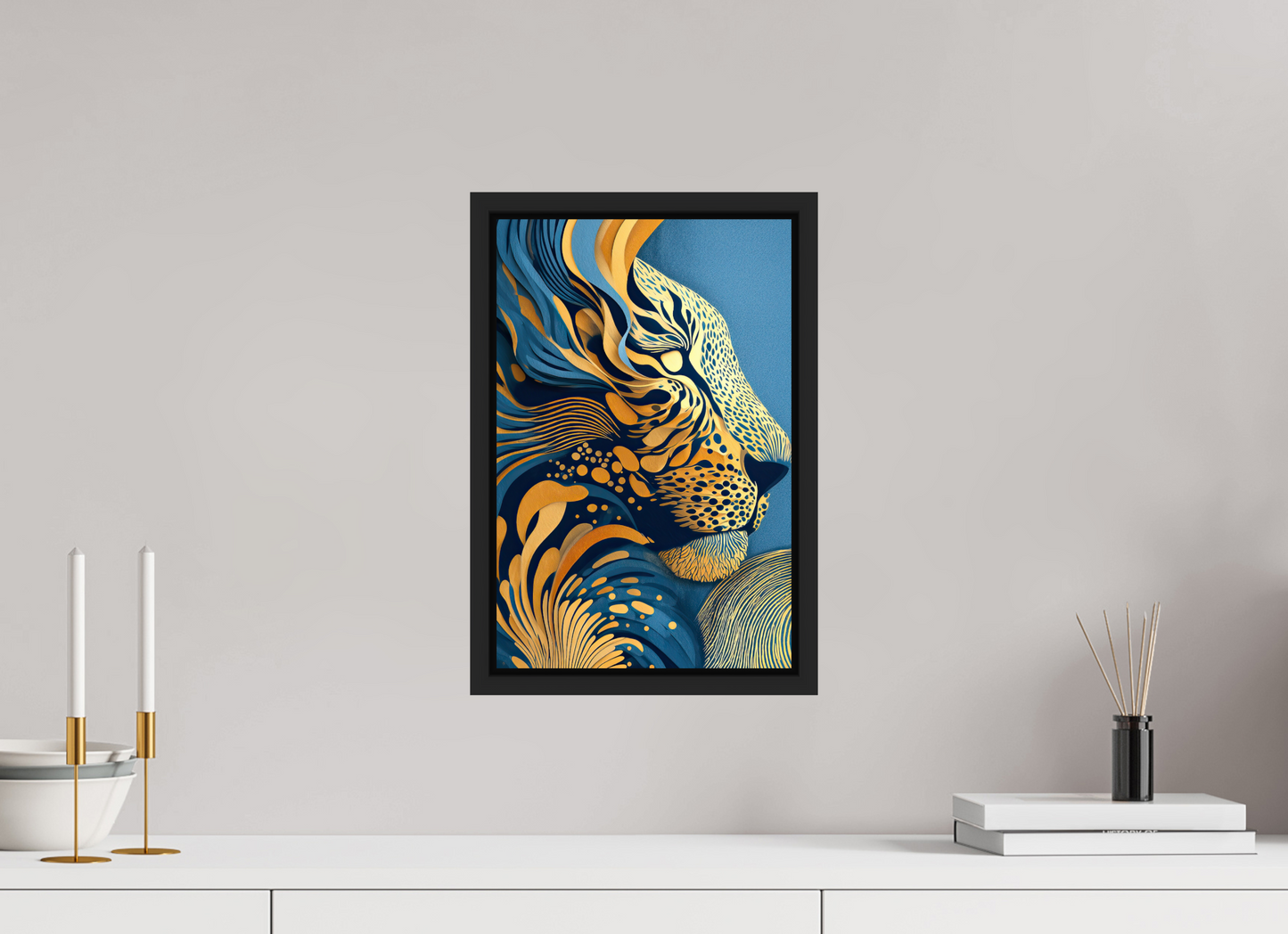10 x 15.2″, Fine Art Print on Aluminum Dibond with Boarder Yellow & Blue Cheetah