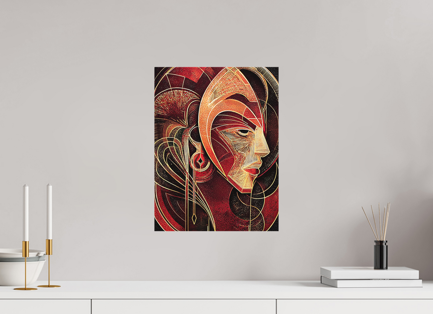 12 x 16″, Textile on Canvas Art Deco Face