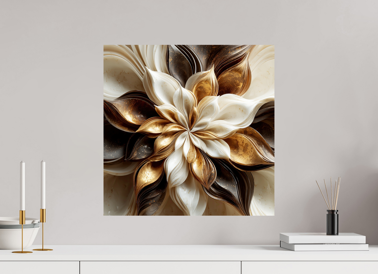 20 x 20″, Fine Art Print On Aluminum Dibond Coffee Marble Flower