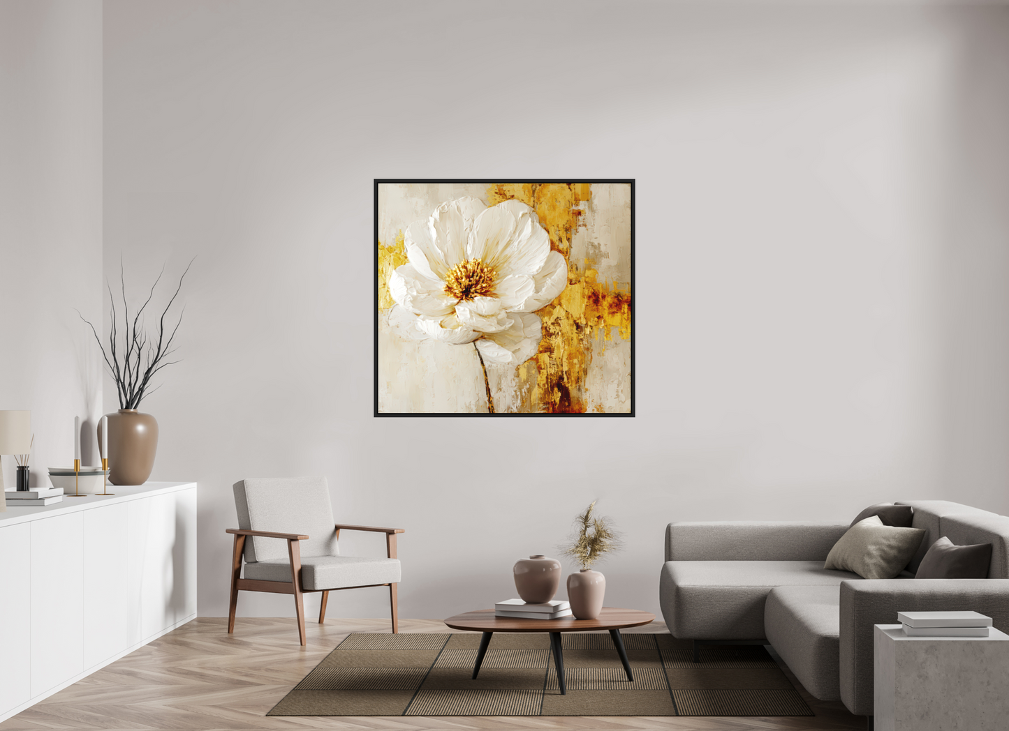 51.7 x 47″, Photo Print on Aluminum Backing with boarder White and Gold Flower 3