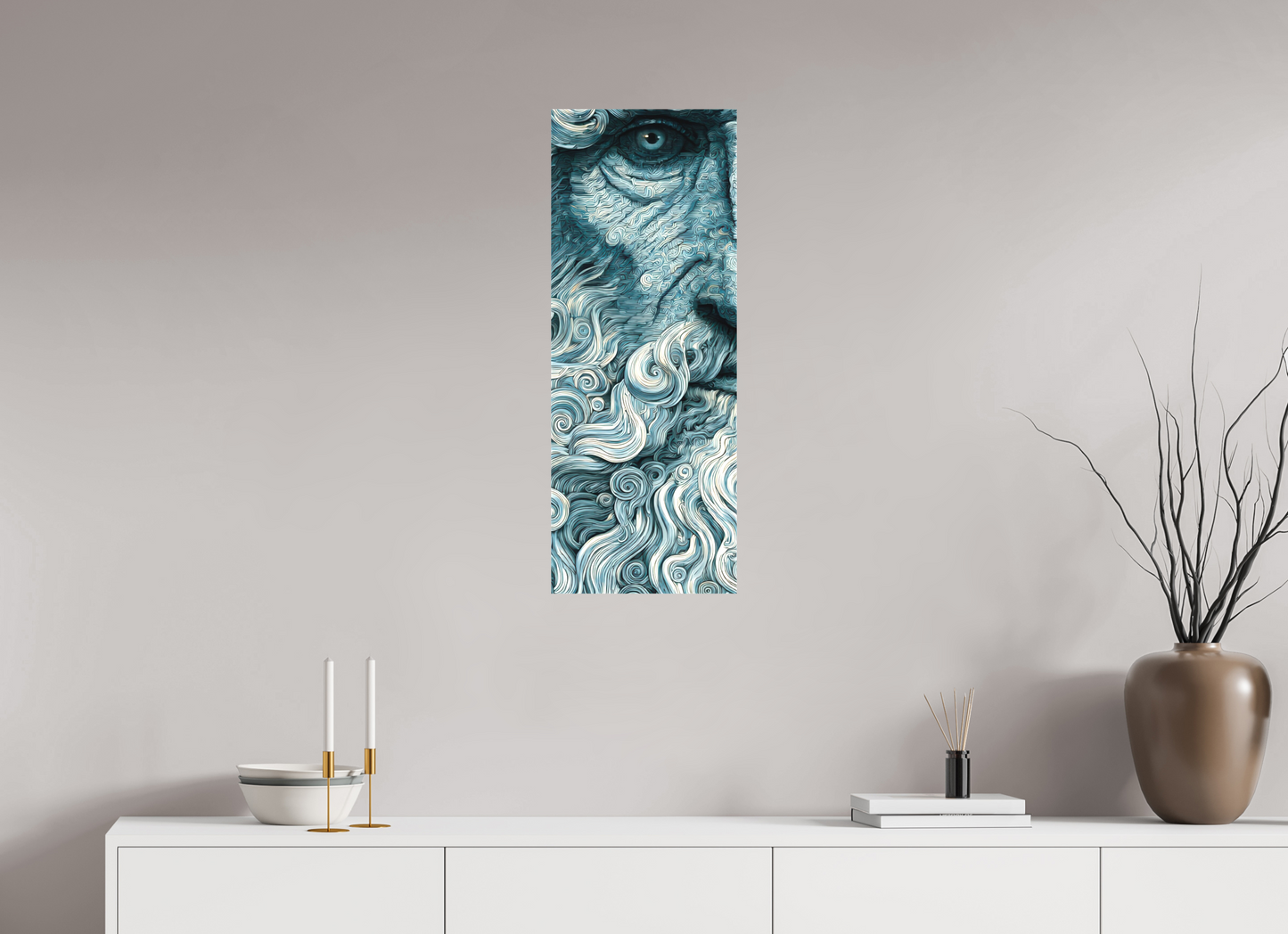 12 x 31.9″, Textile on Canvas Philosopher