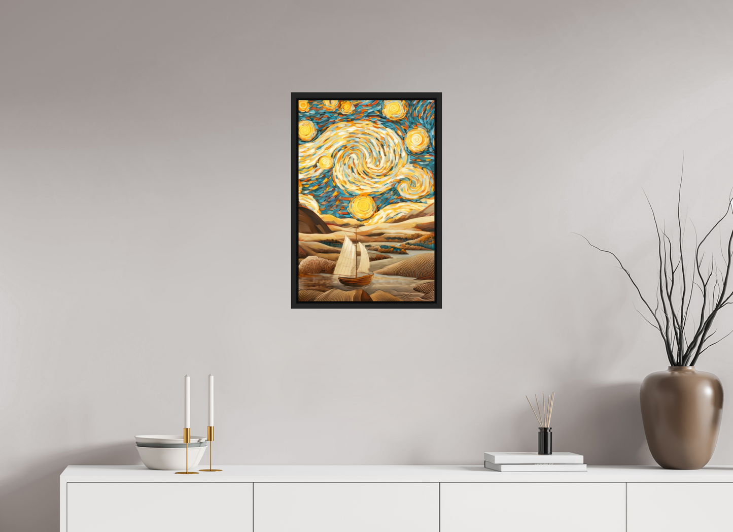 16 x 23.6″, Fine Art Print on Aluminum Dibond with Boarder Starry Night Desert