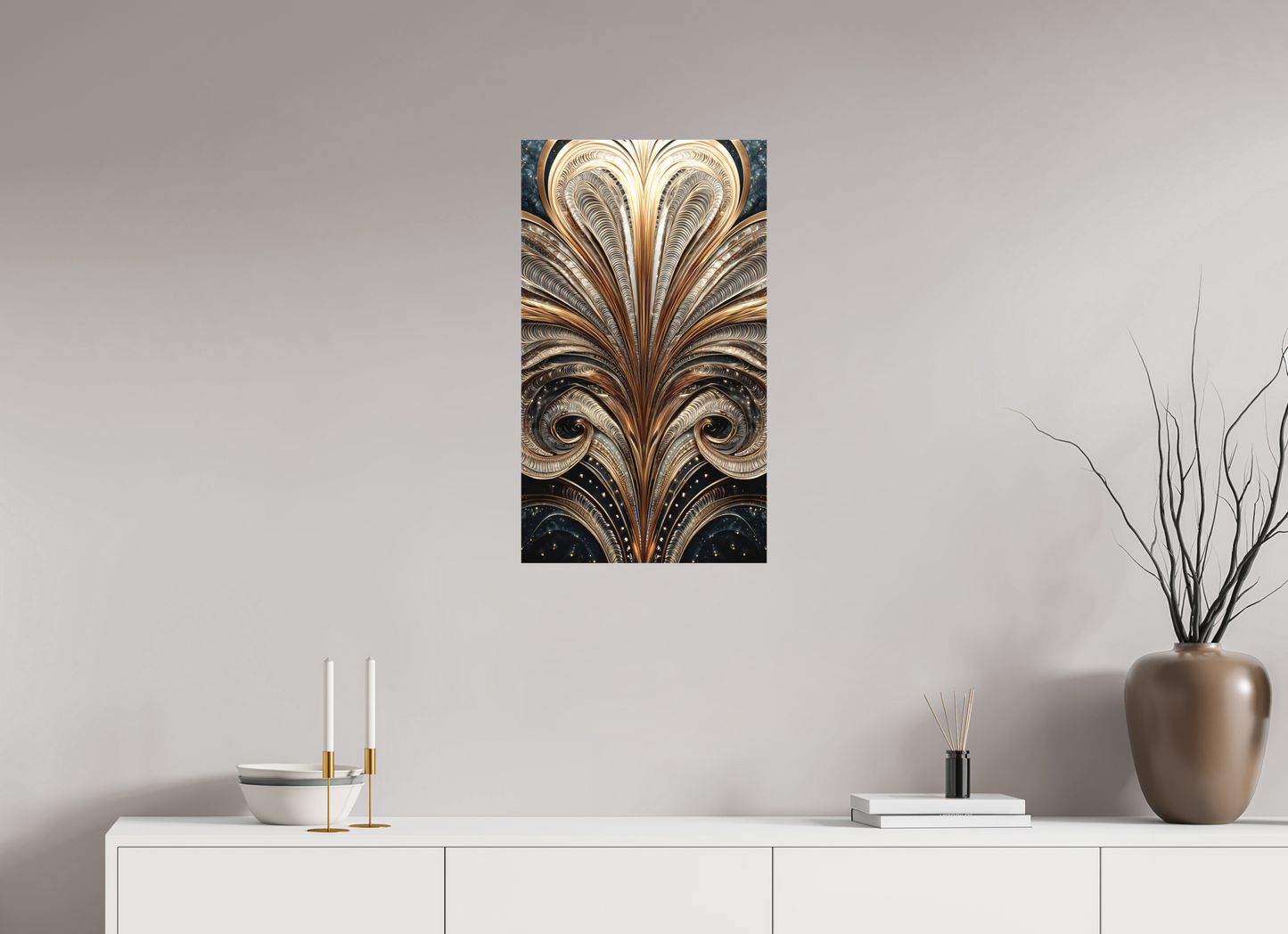16 x 27.8″, Textile on Canvas Art Deco Abstract Flower 2