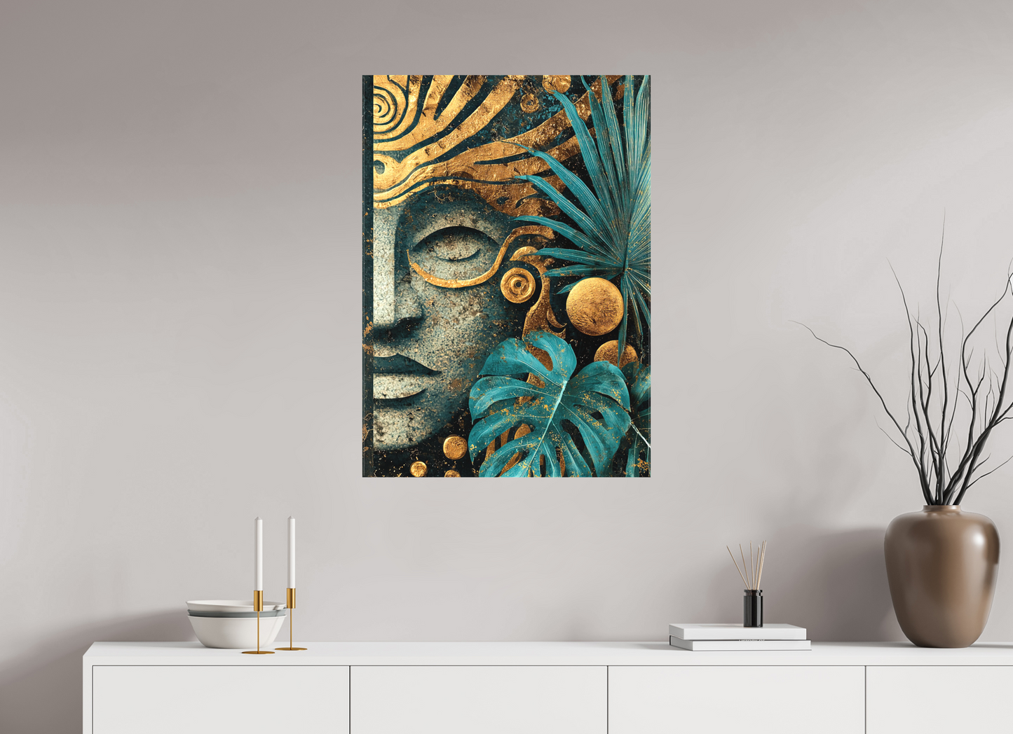 24 x 33.7″, Textile on Canvas Ancient Face 2