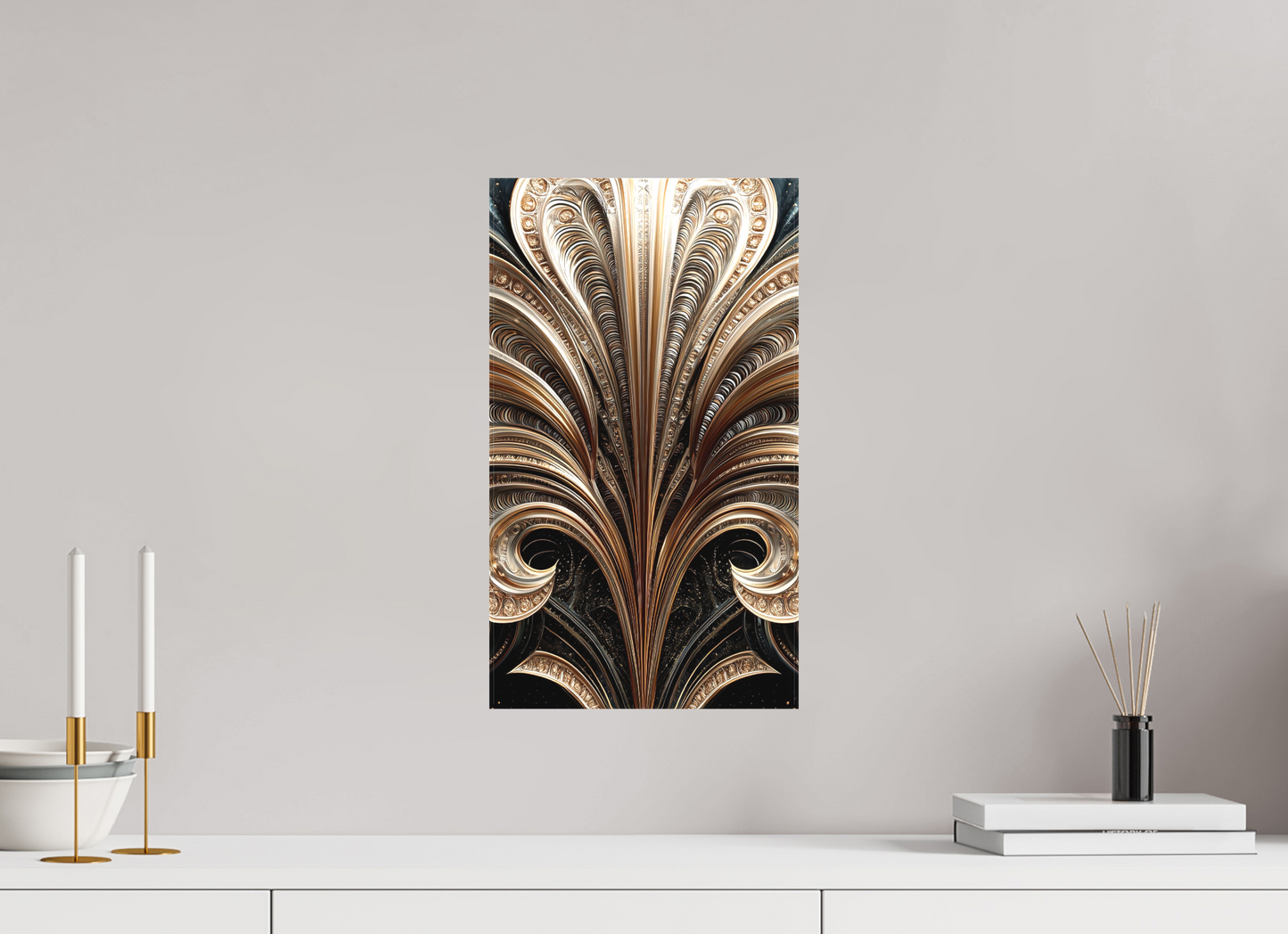 10 x 17.4″, Textile on Canvas Art Deco Abstract Flower 1