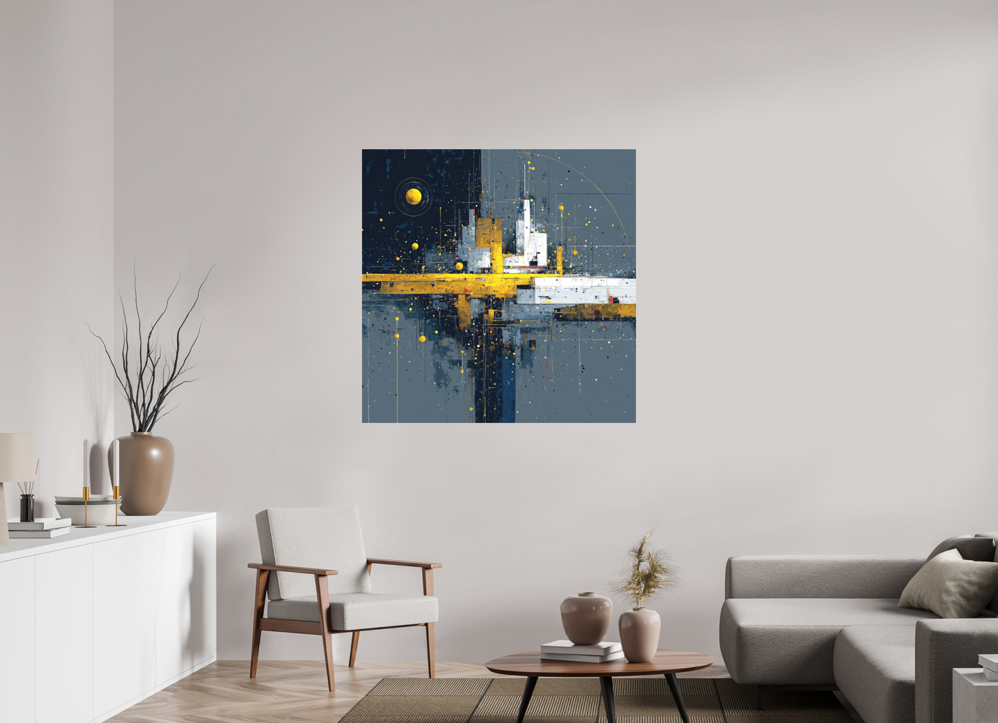 45 x 45″, Photo Print on Aluminum Backing Abstract City