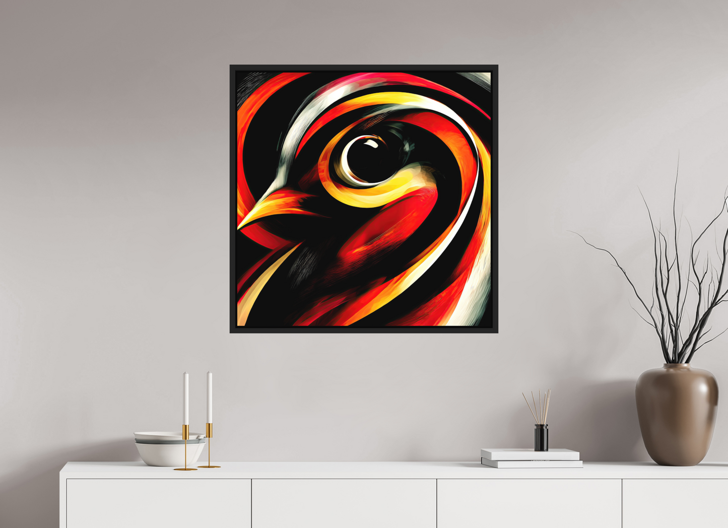 30 x 30″, Photo Print on Aluminum Backing with boarder Abstract Bird