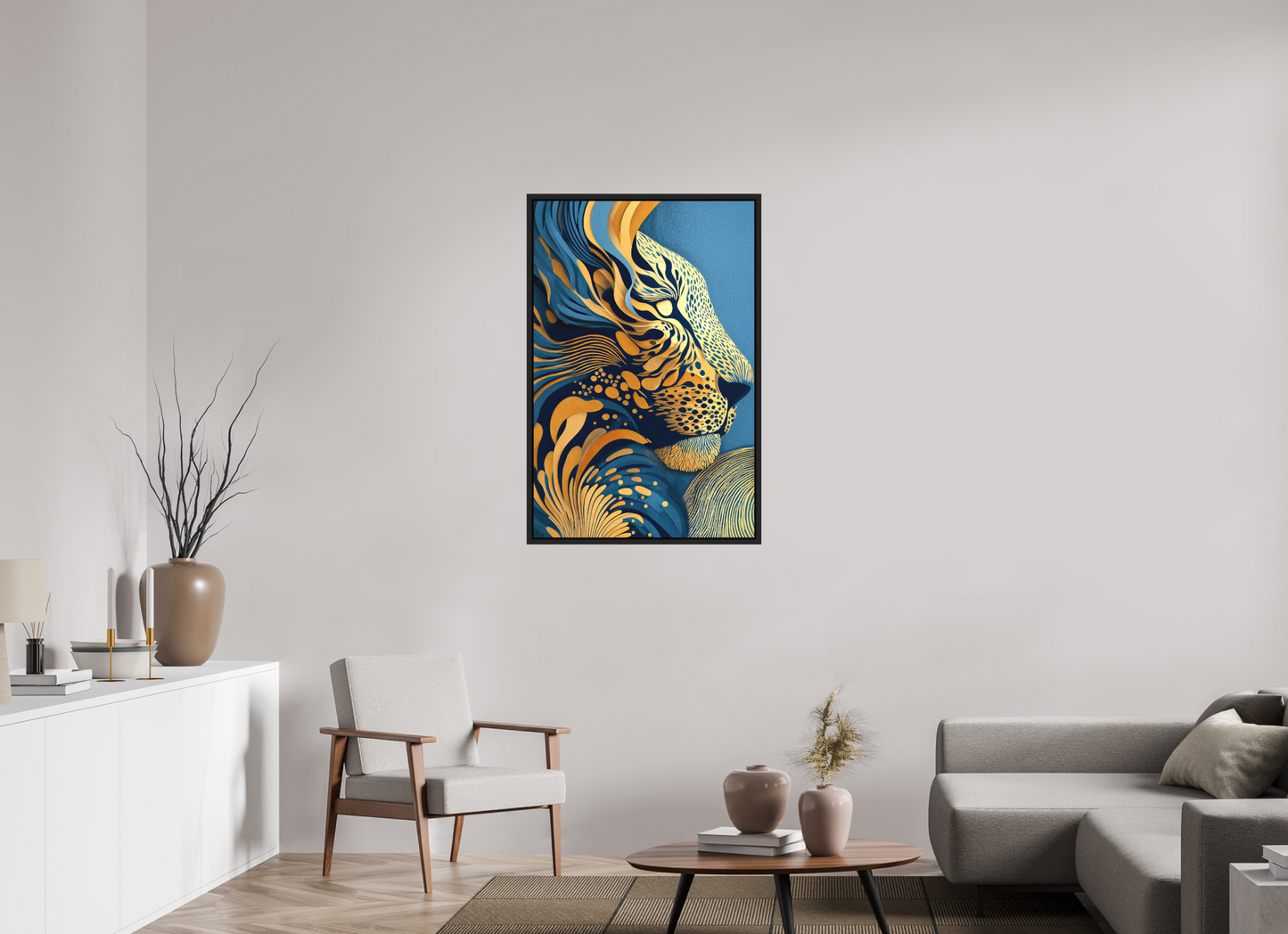 28 x 42.7″, Photo Print on Aluminum Backing with boarder Yellow & Blue Cheetah