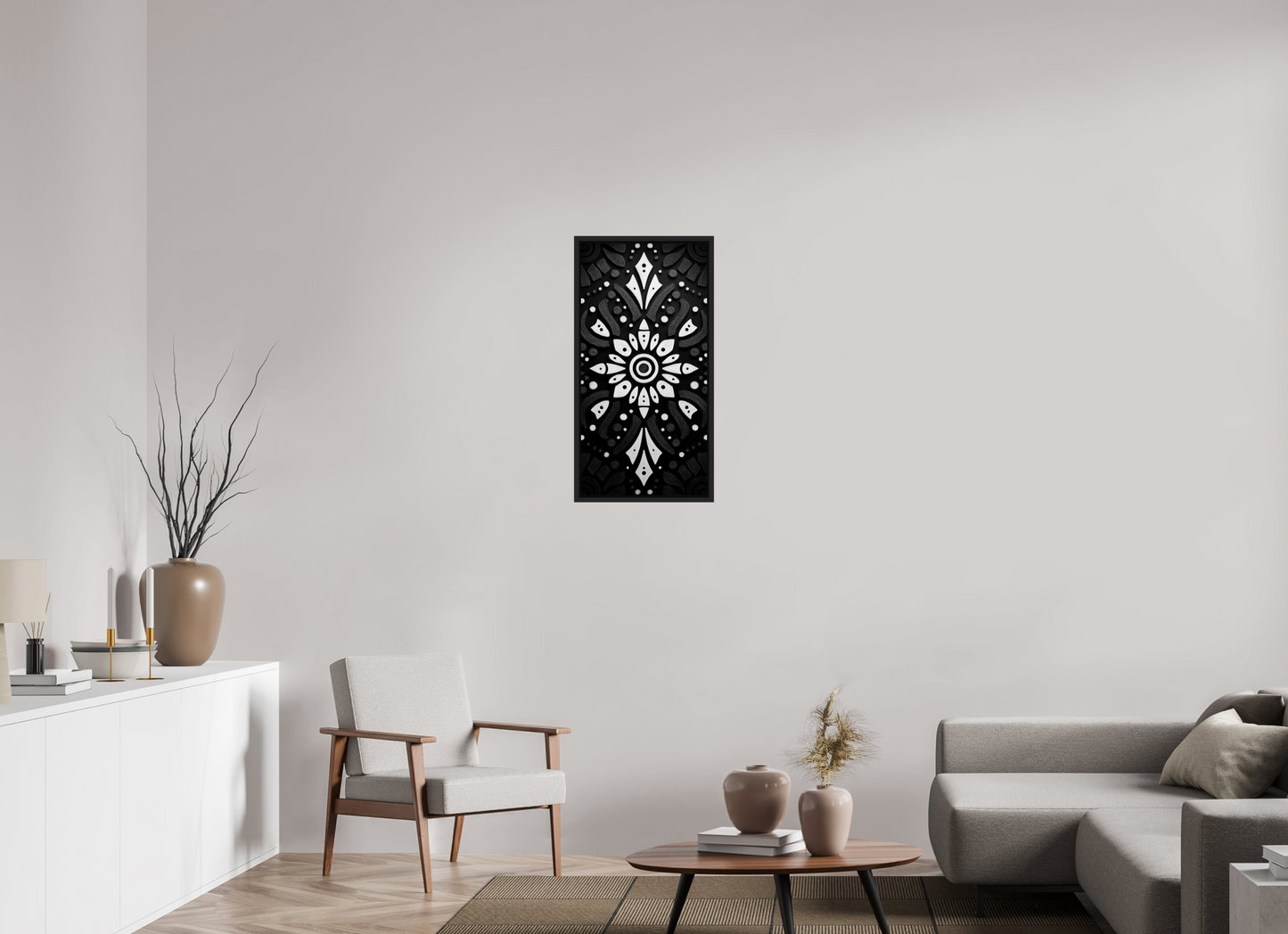 16 x 32″, Fine Art Print on Aluminum Dibond with Boarder Black & White Tribal 3