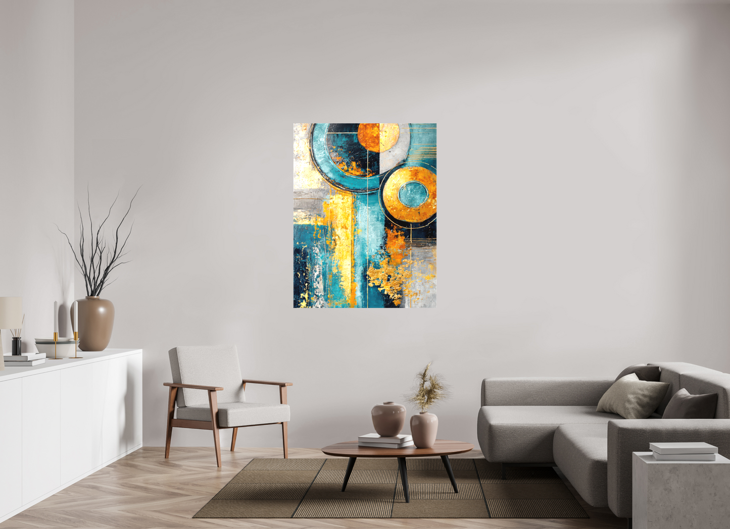 40 x 51.7″, Textile on Canvas Abstract Gold Paint 3