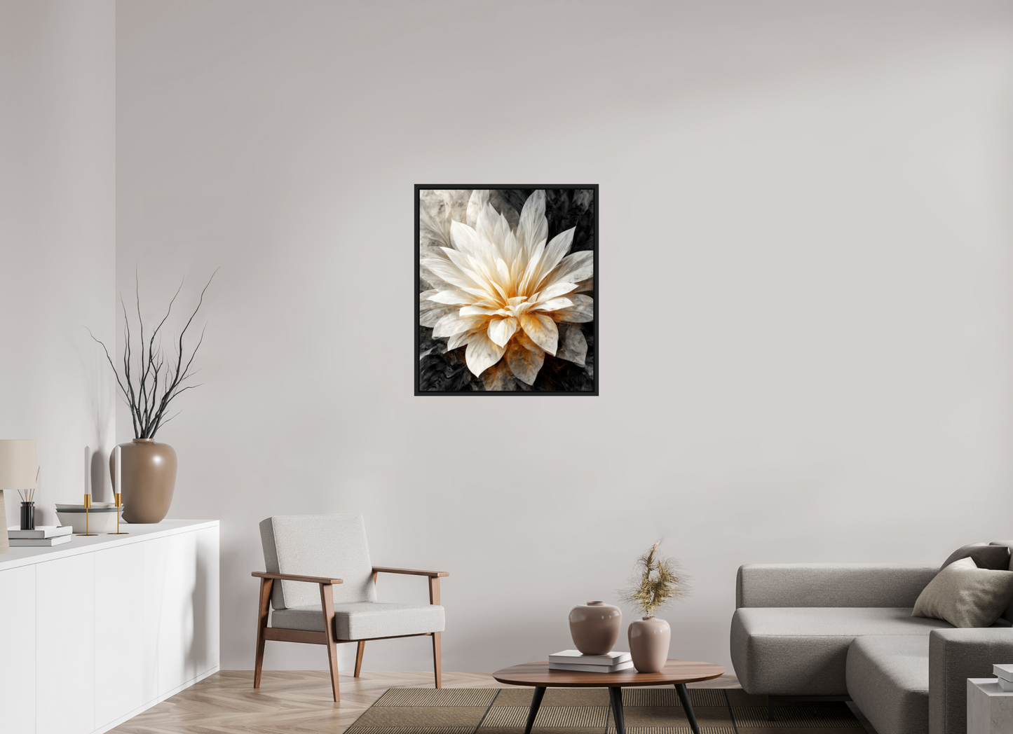 28 x 32.4″, Fine Art Print on Aluminum Dibond with Boarder White & Gold Flower 2