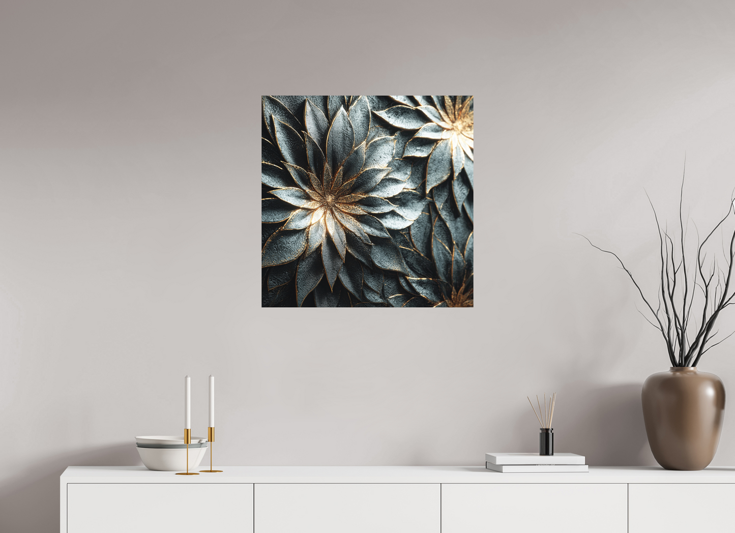 25 x 25″, Photo Print on Aluminum Backing Modern Flowers