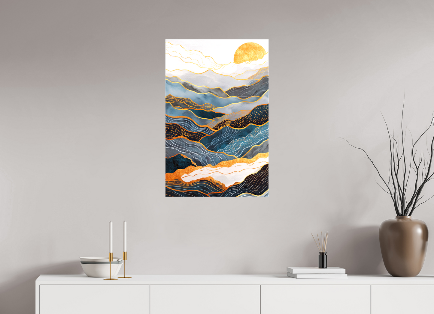 20 x 30.8″, Glossy Canvas Abstract Art Deco Mountains