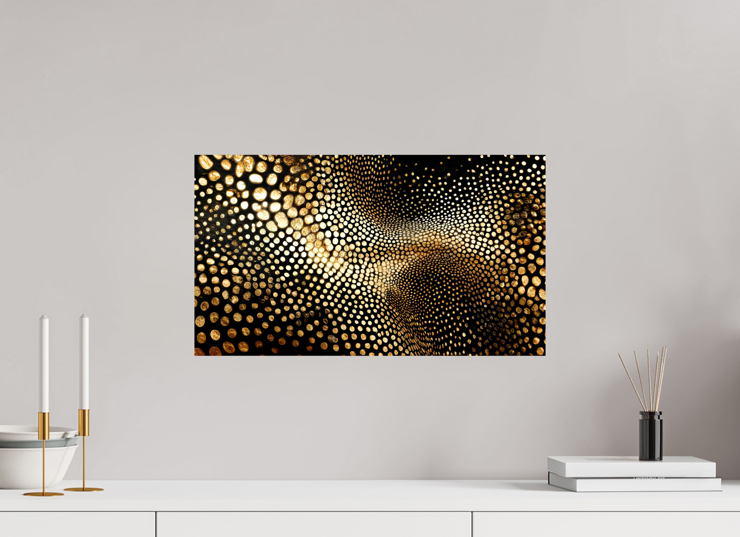 21 x 12″, Fine Art Print On Aluminum Dibond Gold Dot Wave
