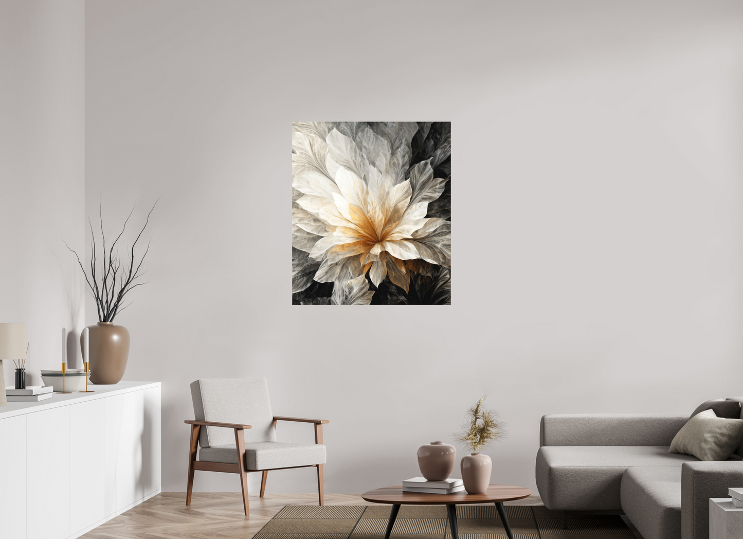 35 x 40.4″, Photo Print on Aluminum Backing White & Gold Flower 1