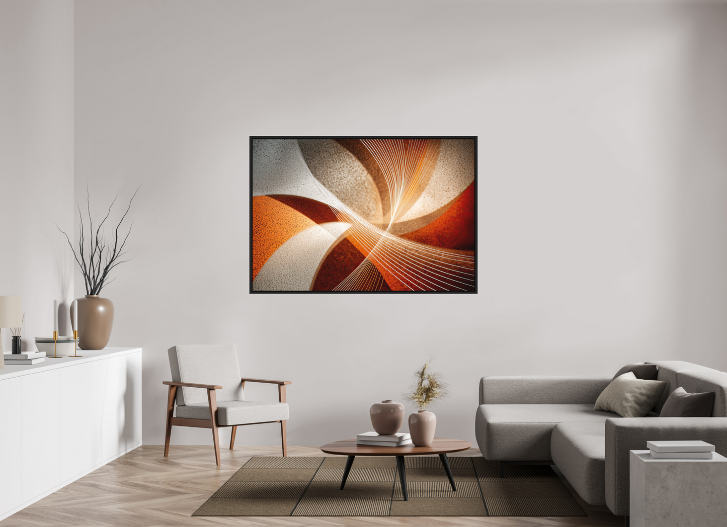 63 x 43″, Photo Print on Aluminum Backing with boarder Orange & White Swirl
