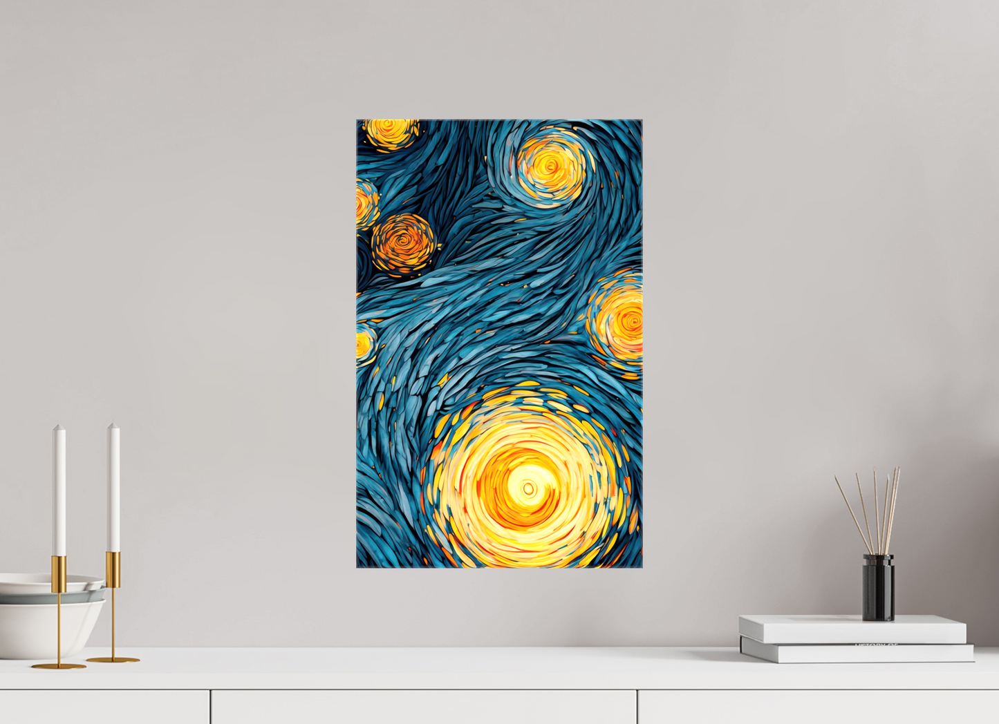 12 x 19″, Glossy Canvas Abstract Blue & Yellow Swirls 2