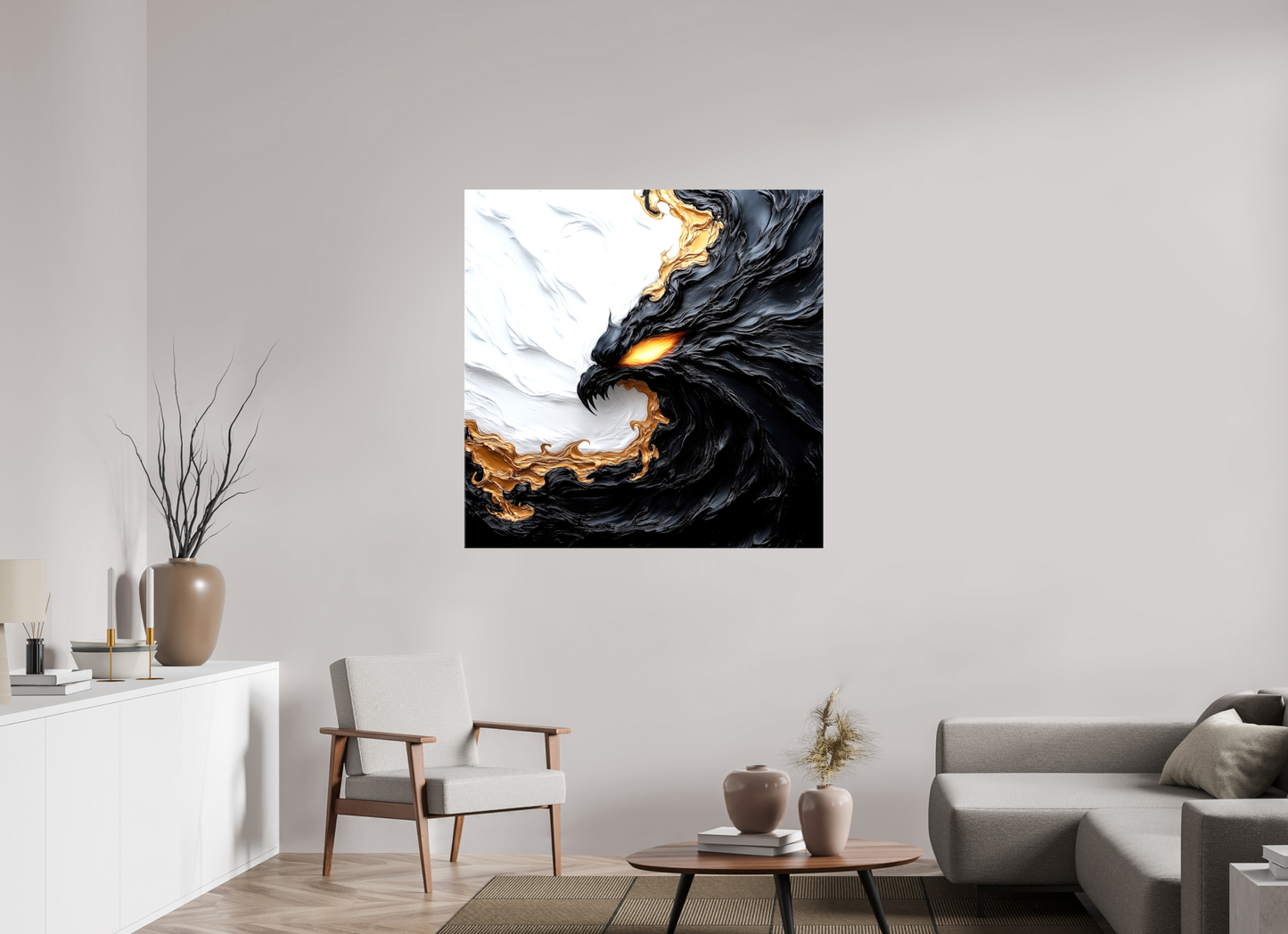 45 x 45″, Glossy Canvas Yin Yang Bird
