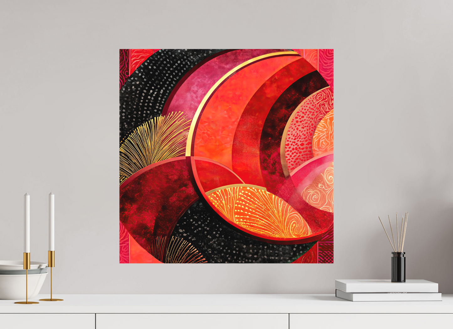 20 x 20″, Textile on Canvas Art Deco Circle
