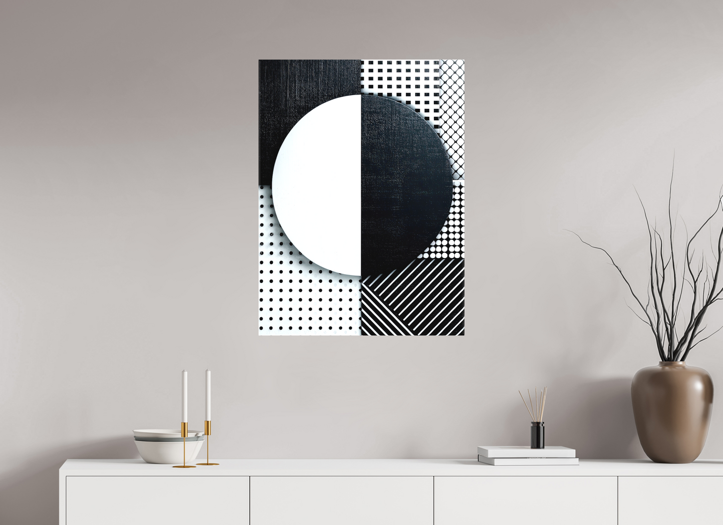 24 x 32.3″, Textile on Canvas Black & White 3