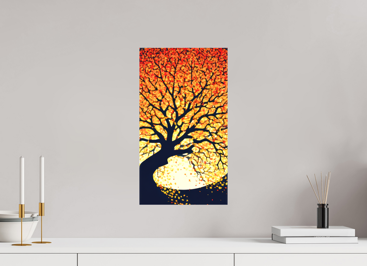 10 x 18.1″, Textile on Canvas Autumn Moon