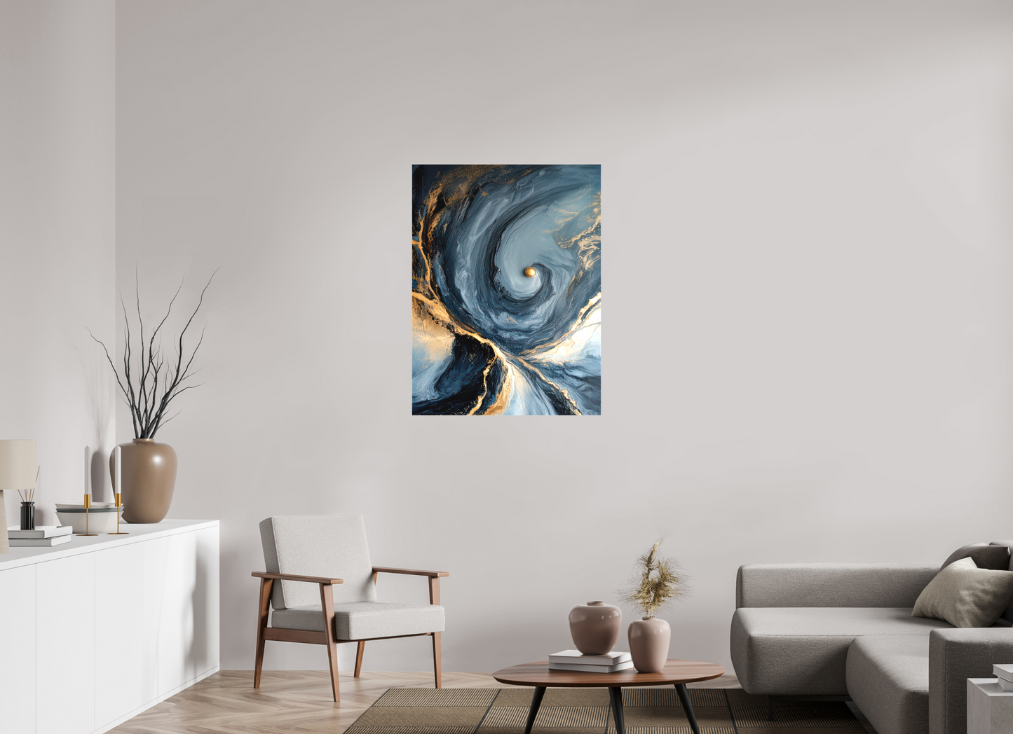 30 x 40″, Textile on Canvas Abstract Ocean Gold