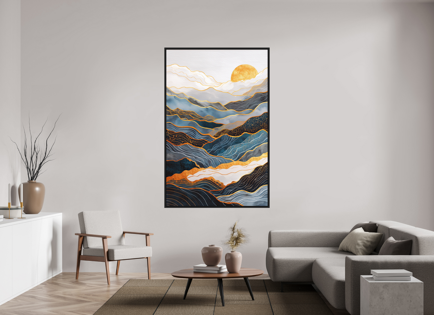47 x 72.4″, Photo Print on Aluminum Backing with boarder Abstract Art Deco Mountains