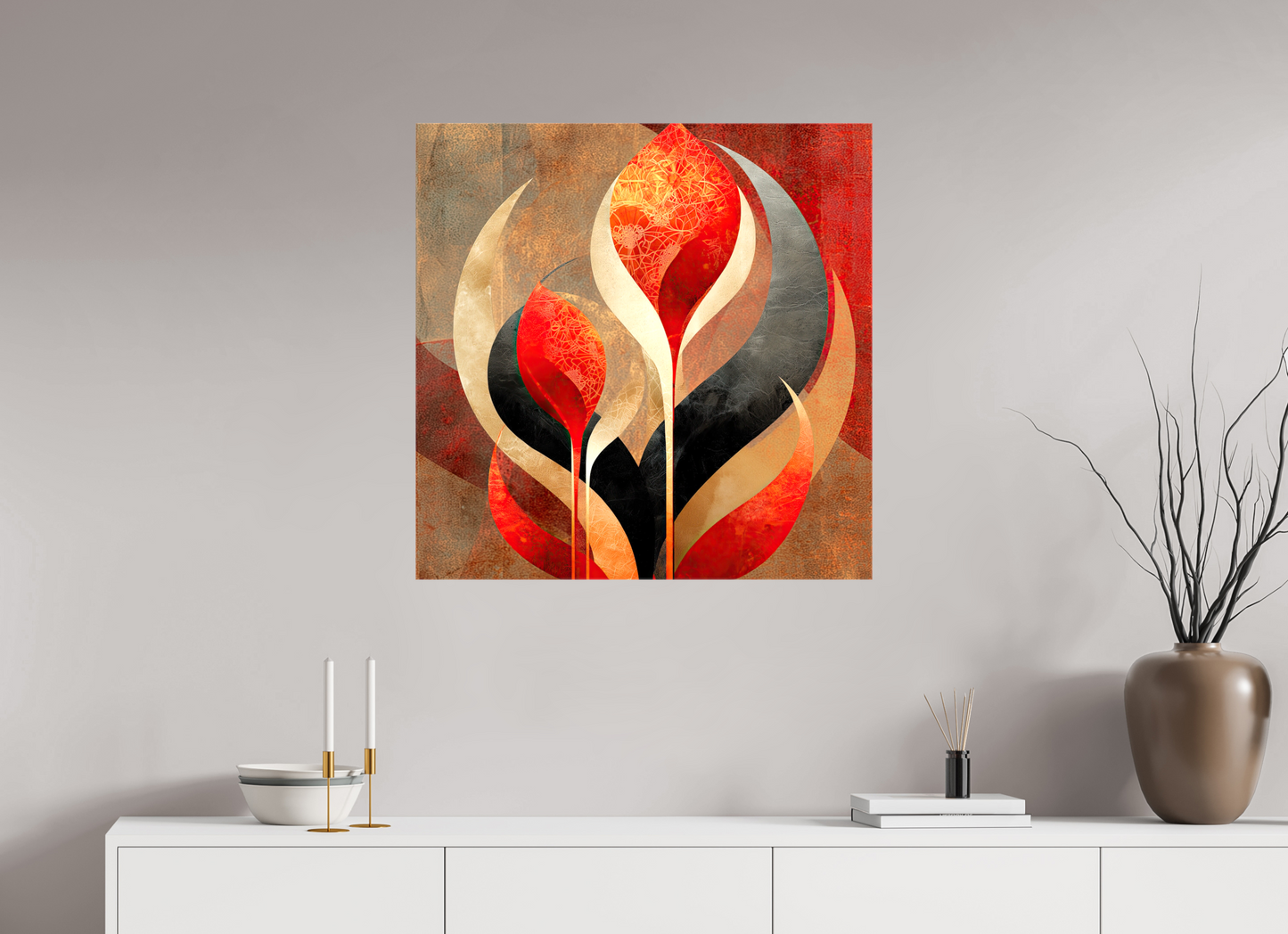 30 x 30″, Glossy Canvas Abstract Flowers 1