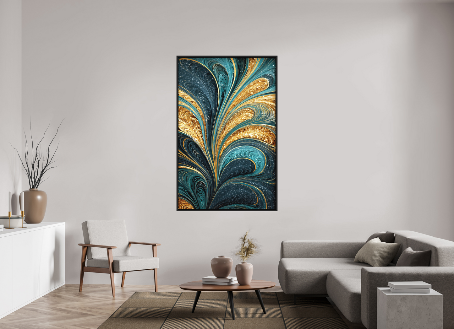 43 x 67.2″, Photo Print on Aluminum Backing with boarder Art Deco Swirl