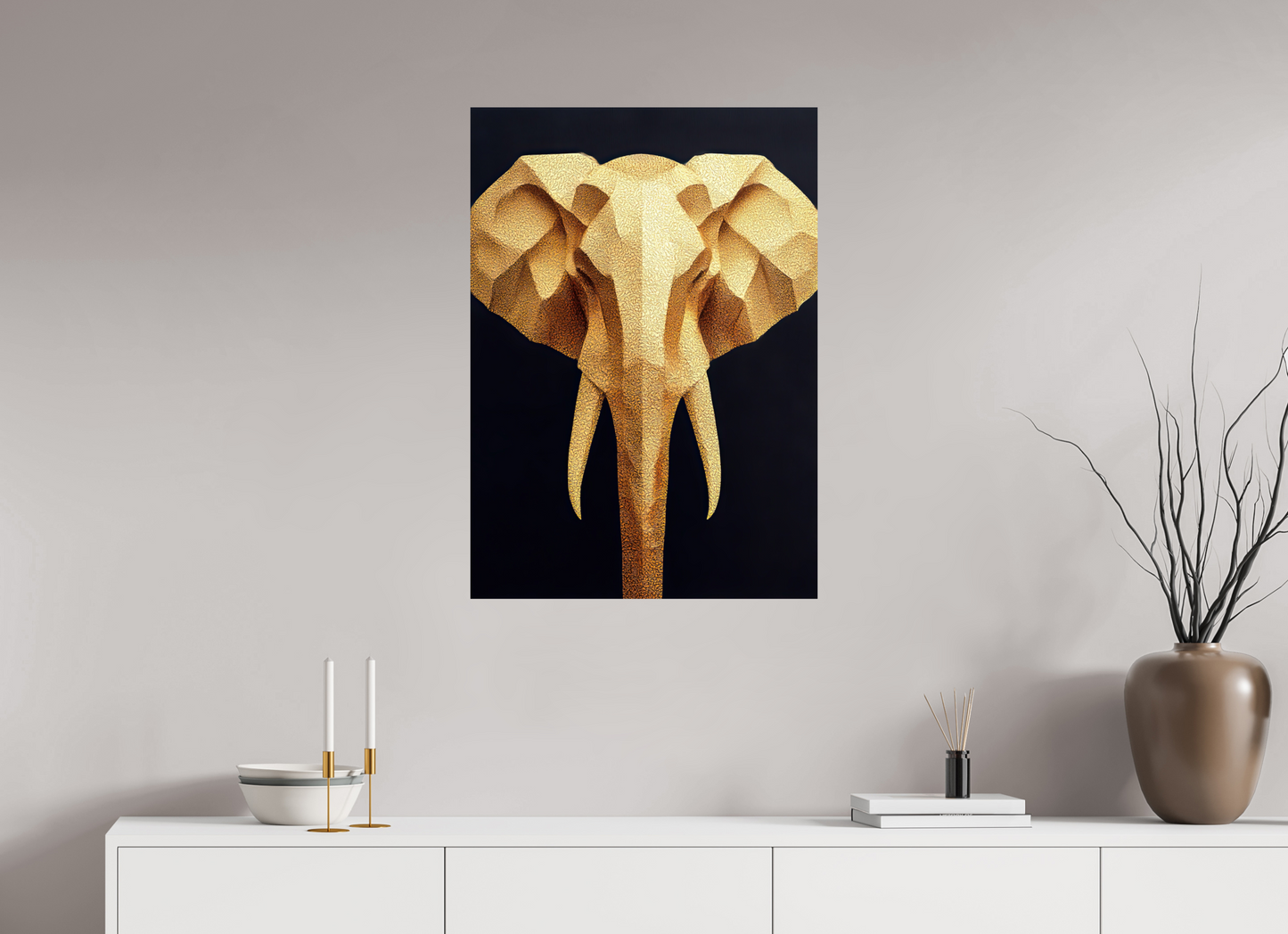 ISO A1 (59,4 x 84,1 cm), Fine Art Print On Aluminum Dibond Gold Elephant