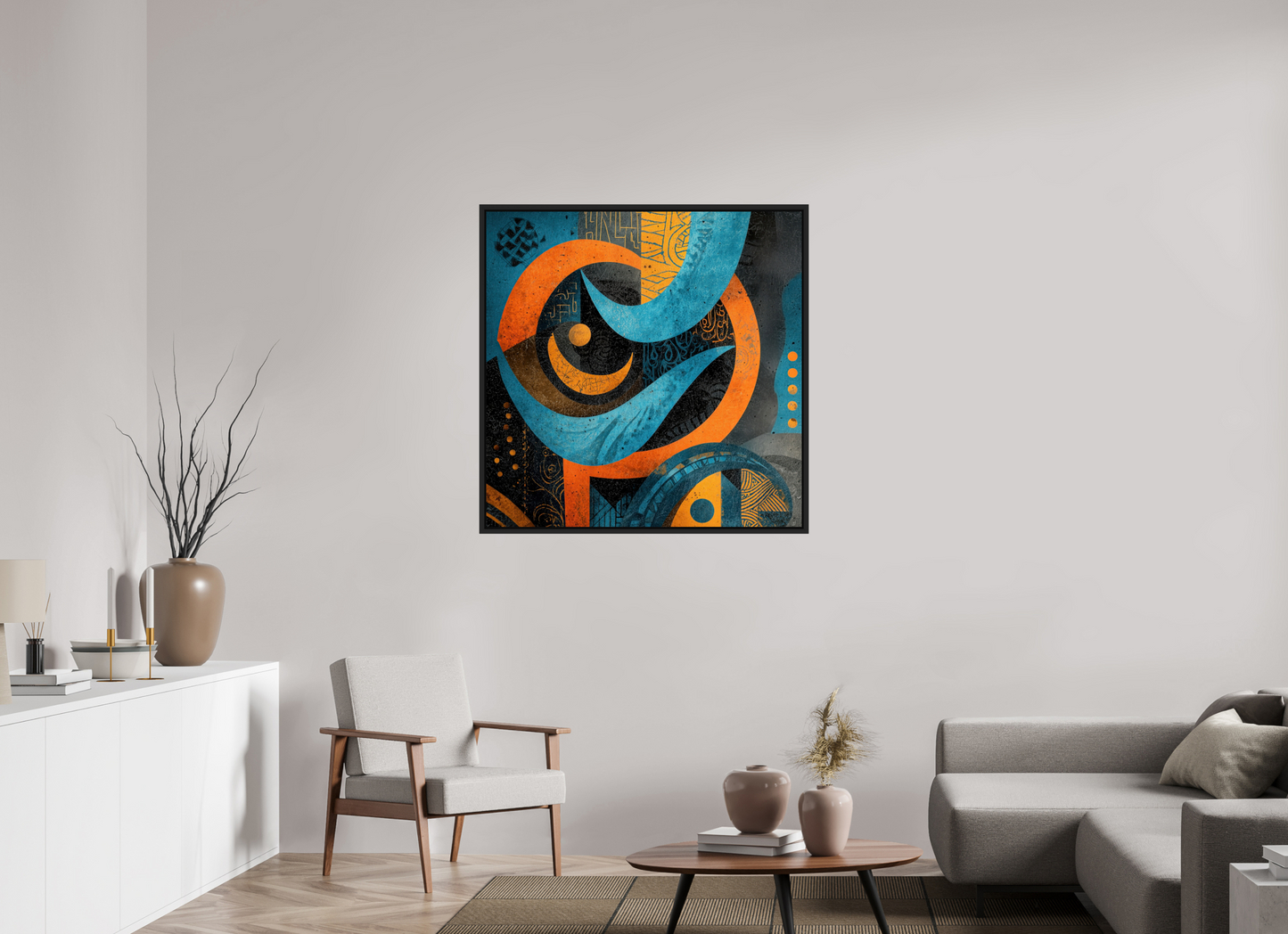 40 x 40″, Fine Art Print on Aluminum Dibond with Boarder Abstract Tribal 2
