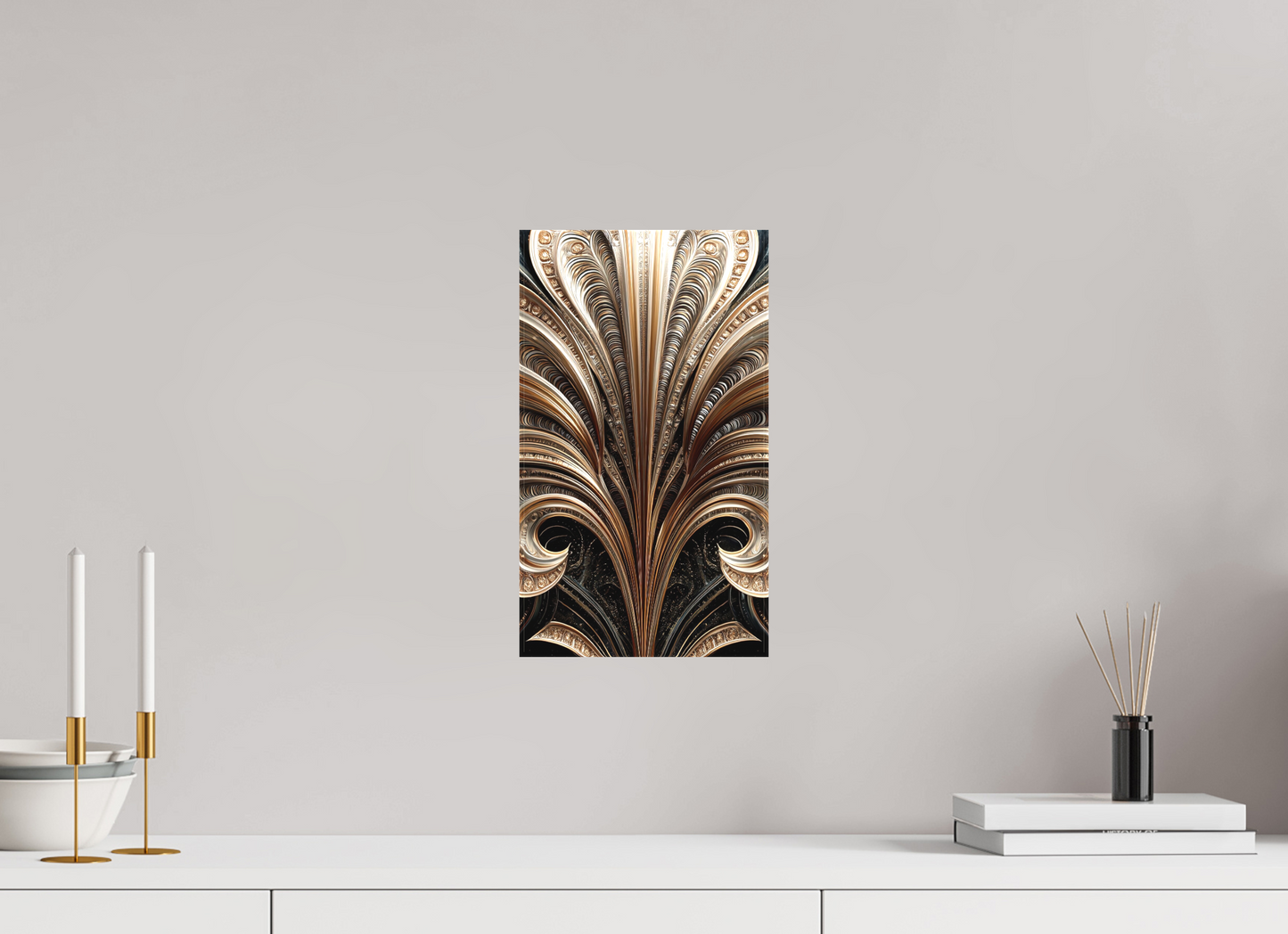 8 x 13.9″, Textile on Canvas Art Deco Abstract Flower 1