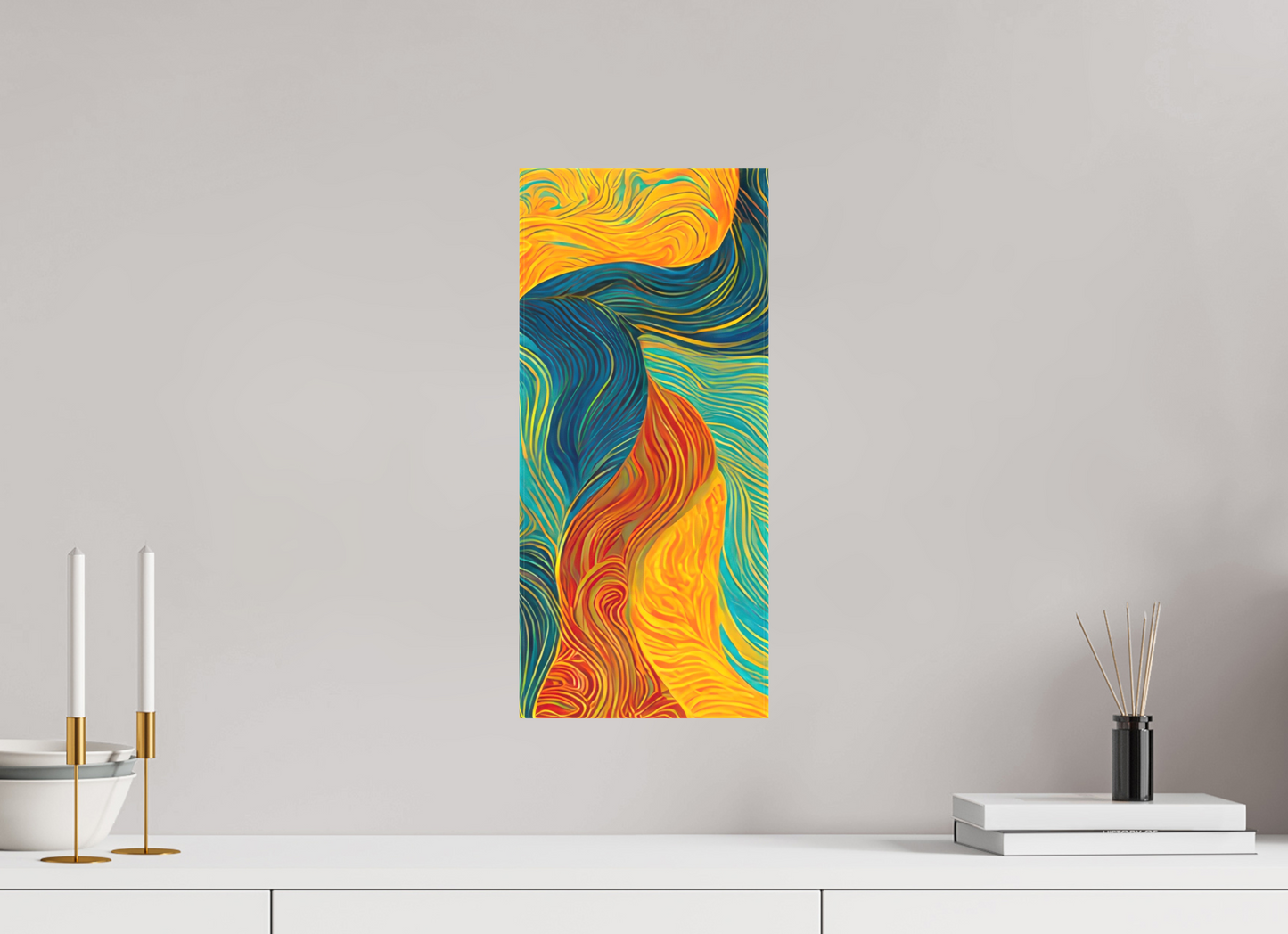 8 x 18″, Textile on Canvas Abstract Colorful Clouds