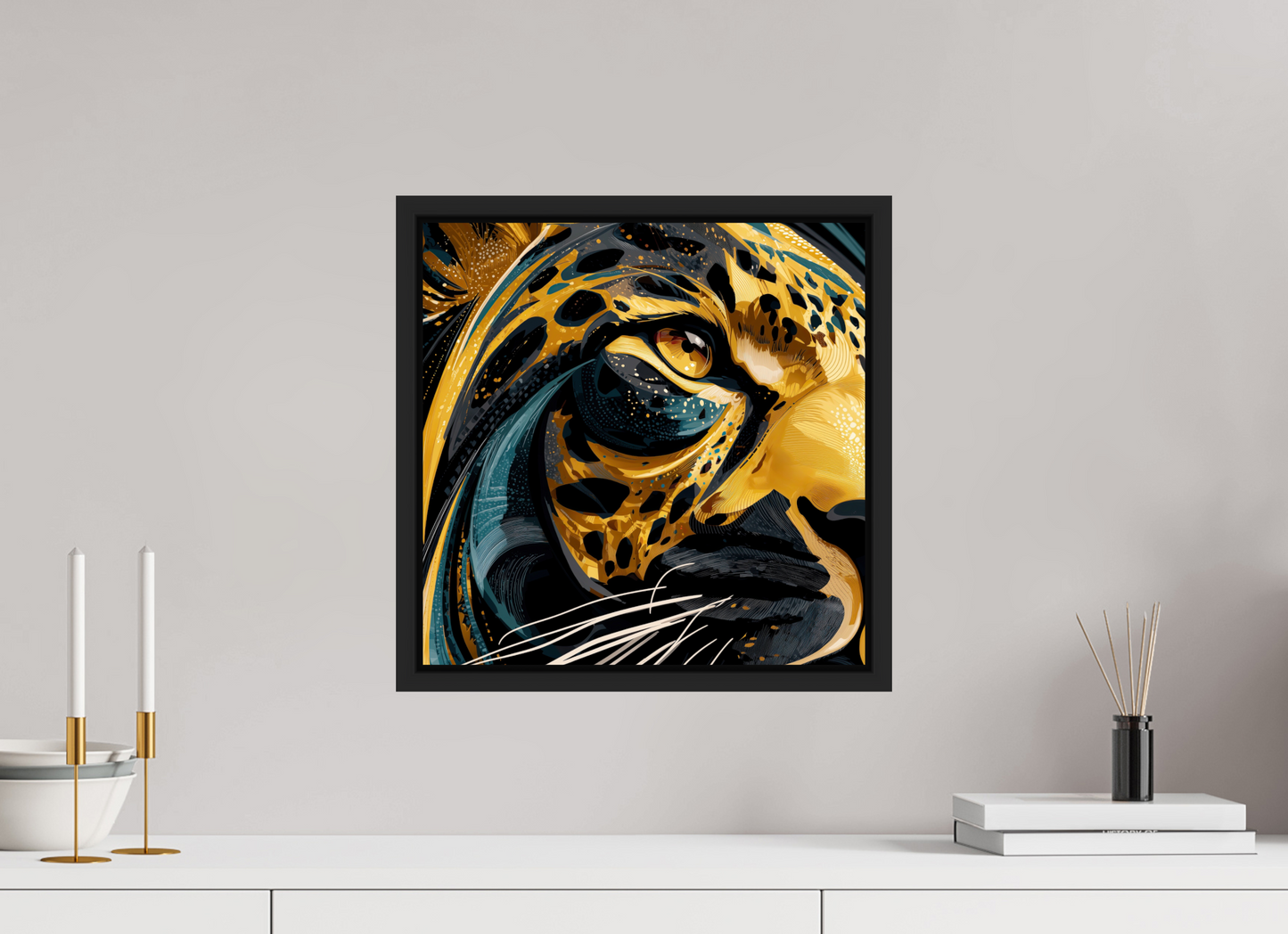 15 x 15″, Fine Art Print on Aluminum Dibond with Boarder Abstract Panther