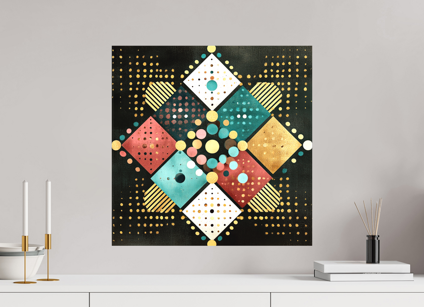 20 x 20″, Textile on Canvas Squares