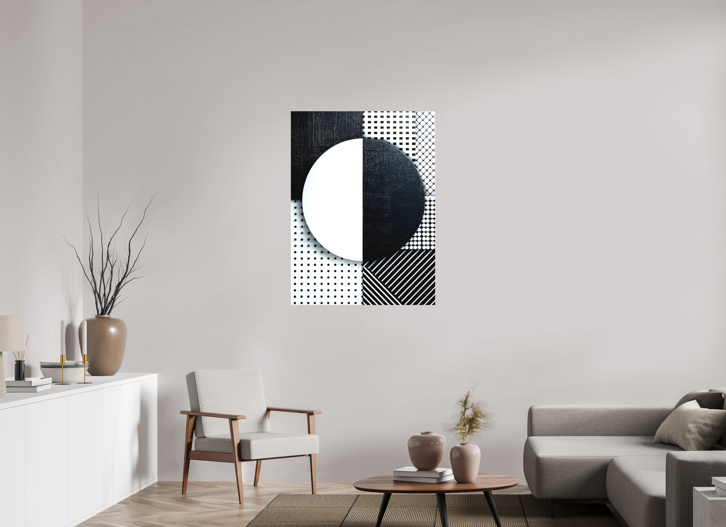 32 x 43.1″, Textile on Canvas Black & White 3