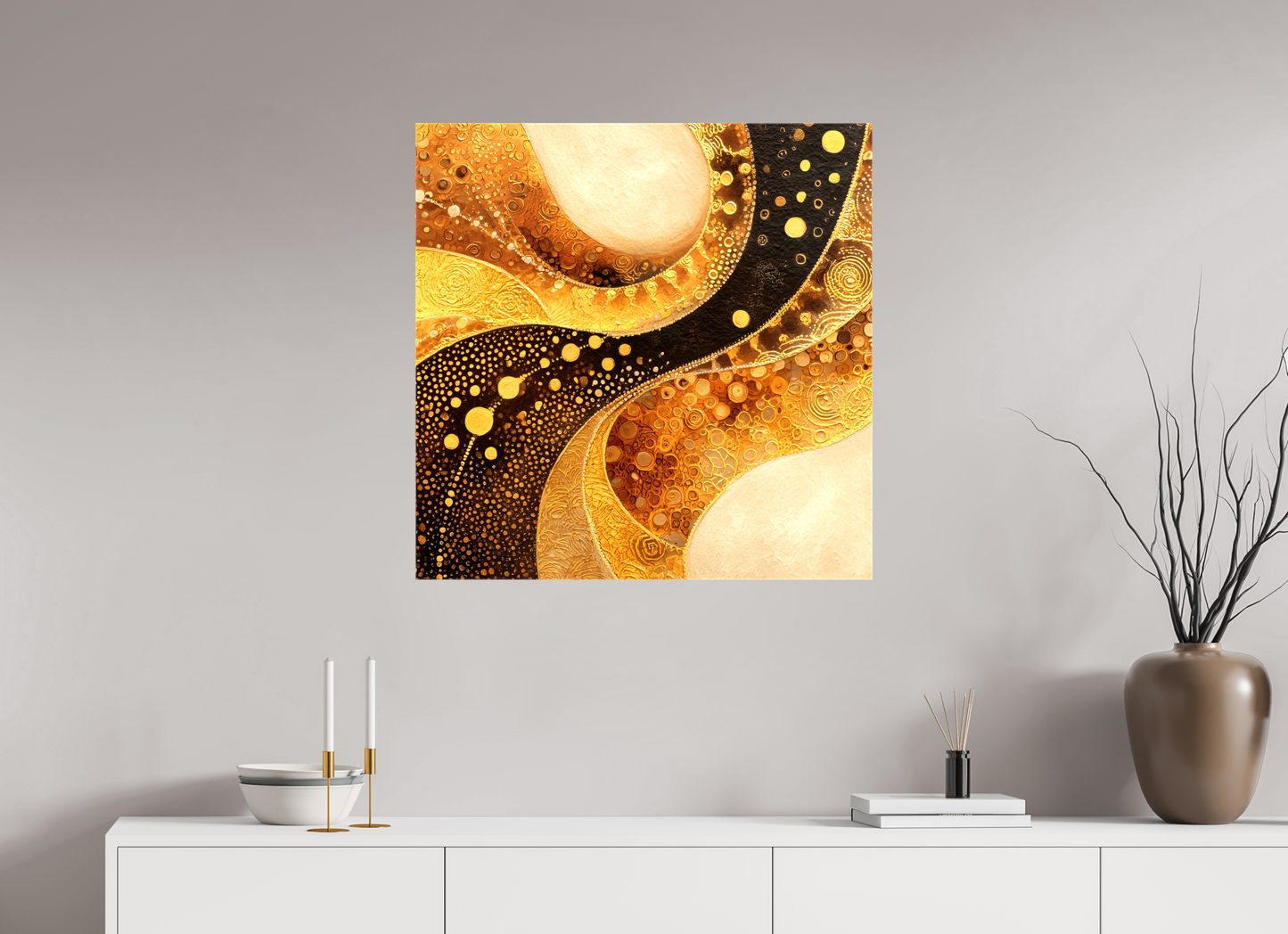 30 x 30″, Glossy Canvas Gold Texture Swirl