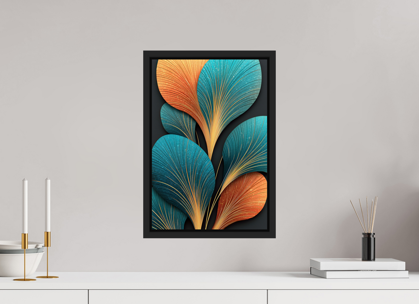 12 x 17.7″, Fine Art Print on Aluminum Dibond with Boarder Art Deco Flowers