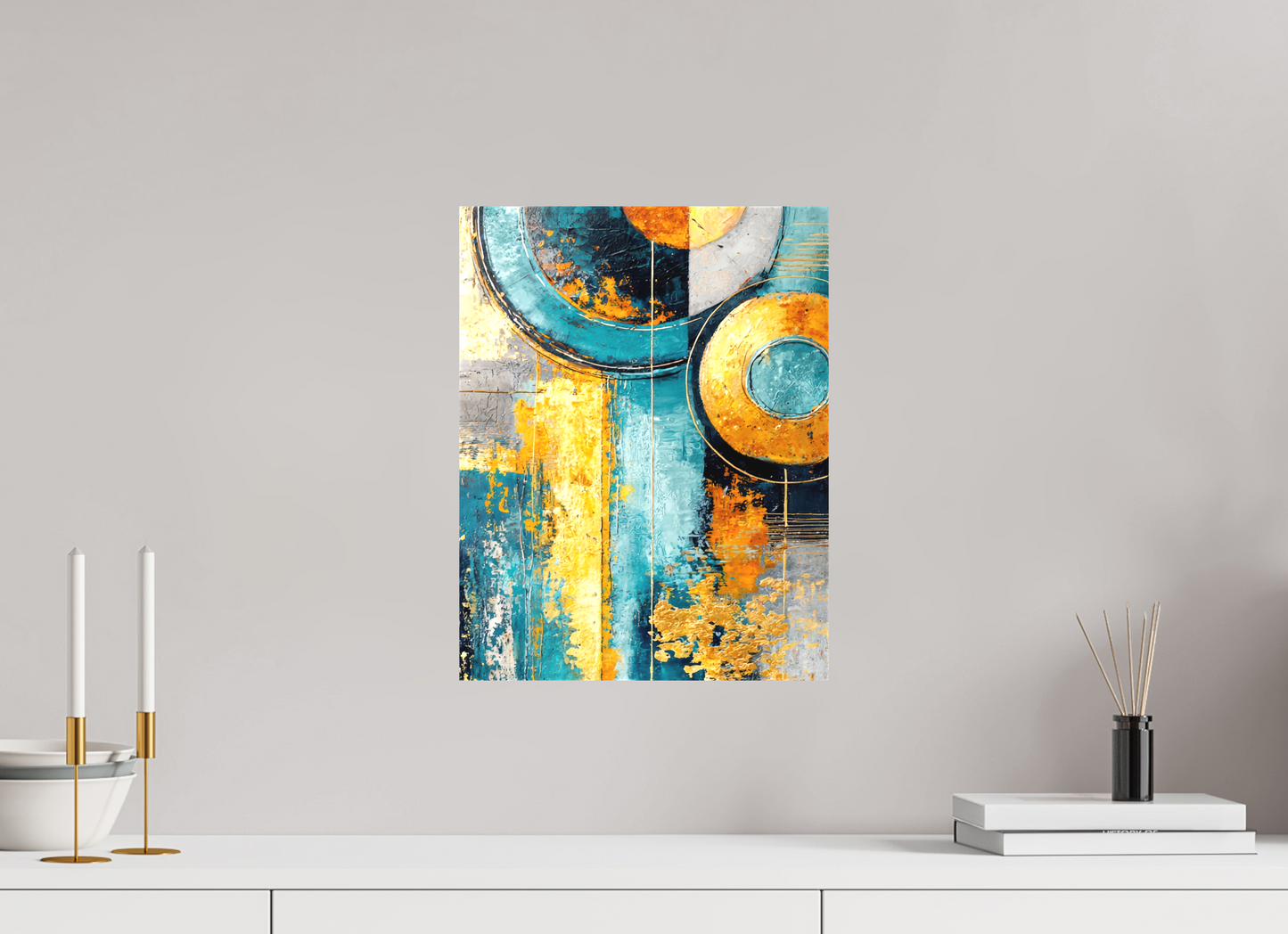 12 x 15.5″, Textile on Canvas Abstract Gold Paint 3