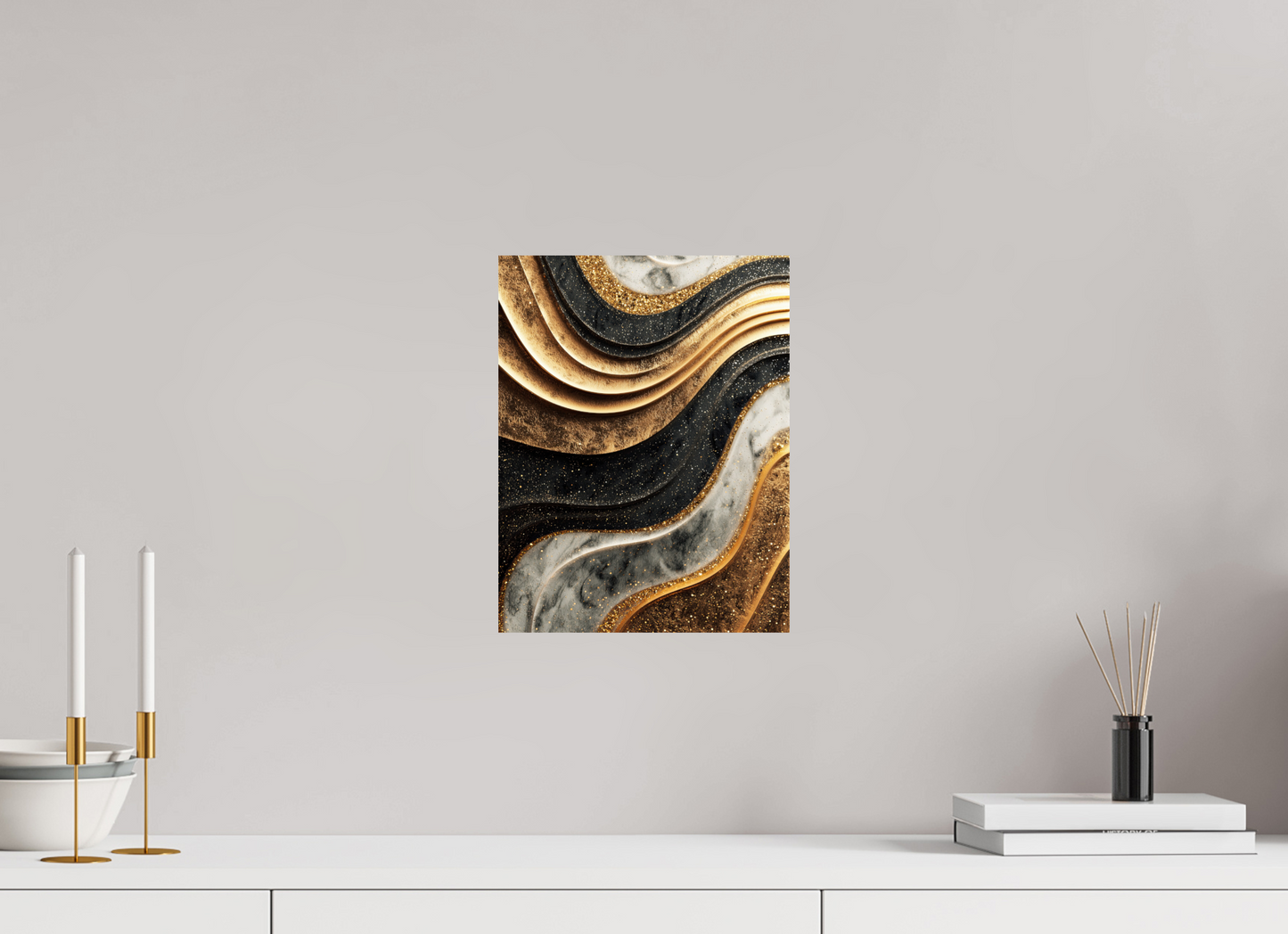 10 x 13″, Fine Art Print On Aluminum Dibond Gold Marble Swirl
