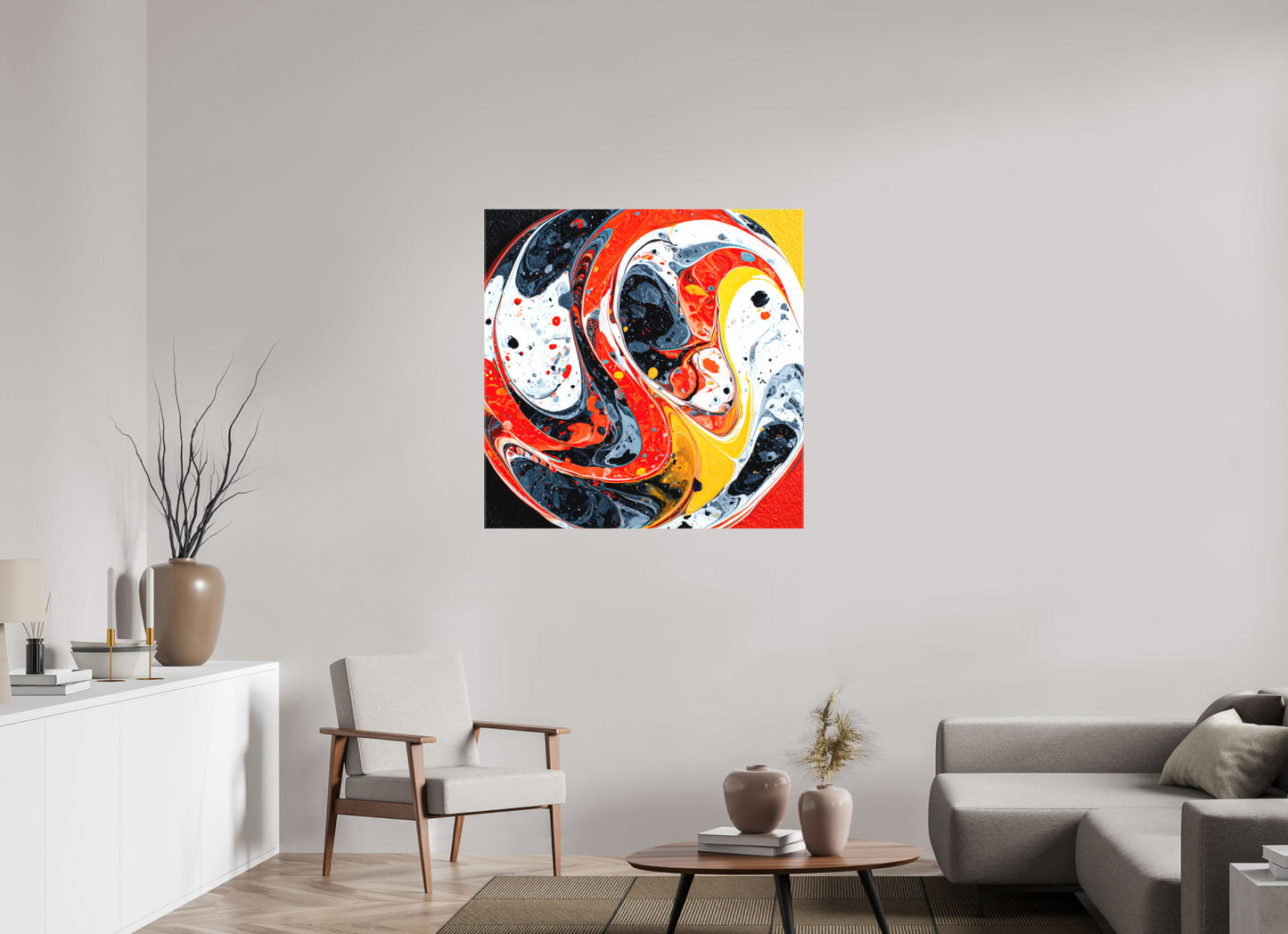 40 x 40″, Textile on Canvas Marble