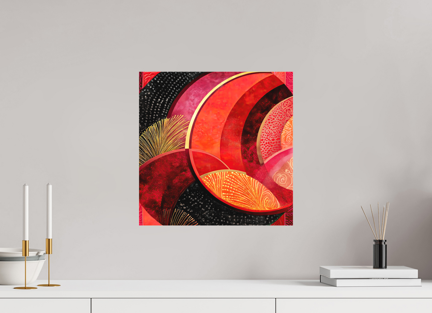 15 x 15″, Textile on Canvas Art Deco Circle