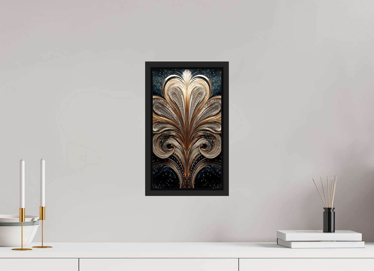 8 x 13.9″, Fine Art Print on Aluminum Dibond with Boarder Art Deco Abstract Flower 2