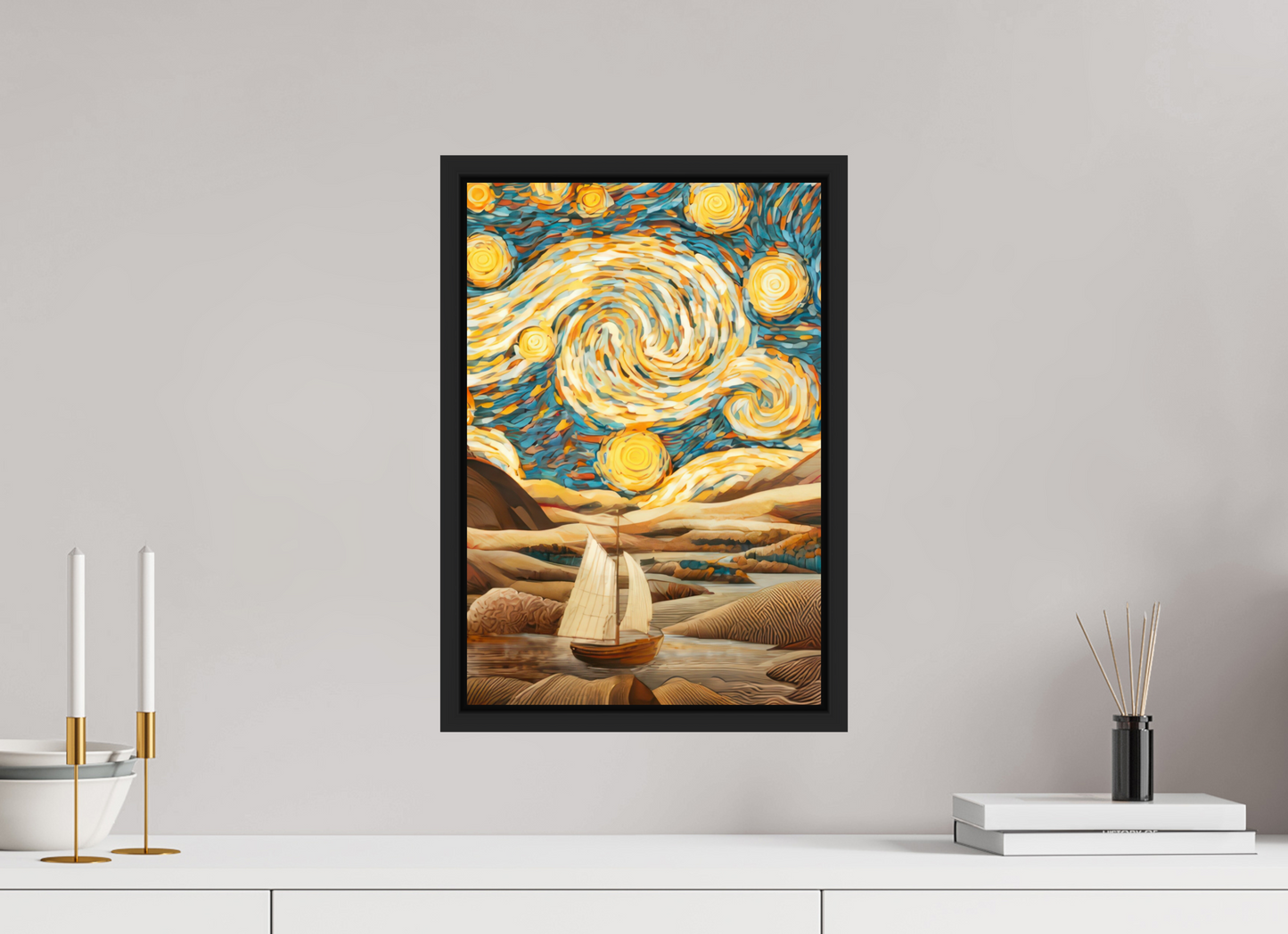 12 x 17.7″, Fine Art Print on Aluminum Dibond with Boarder Starry Night Desert