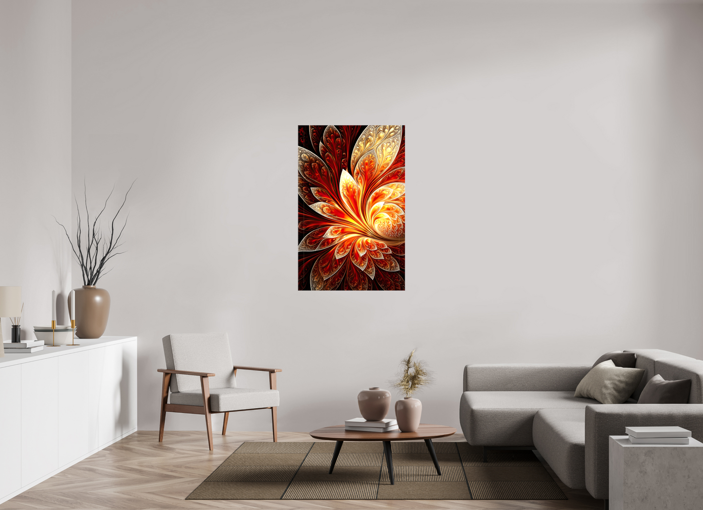 31 x 48″, Glossy Canvas Abstract Fire Flower