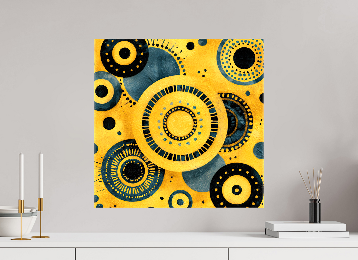20 x 20″, Glossy Canvas Yellow & Blue